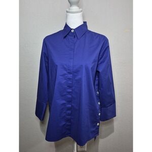 HINSON WU SHIRT MAXINE 3/4 SLEEVE SIDE BUTTON SHIRT BLUE  SMALL MINIMALIST